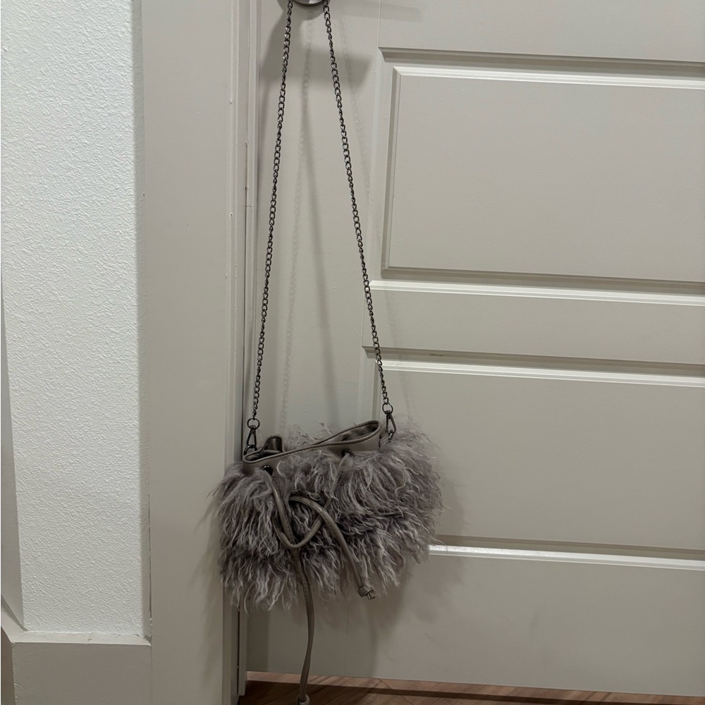 Faux-Fur Crossbody Shoulder Bag in Gray